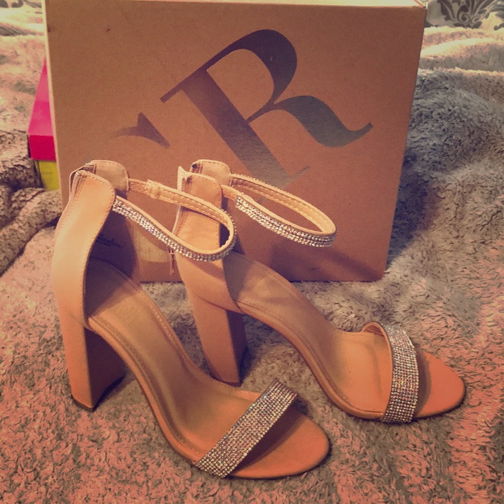 Nude chunk heels, with rhinestones!